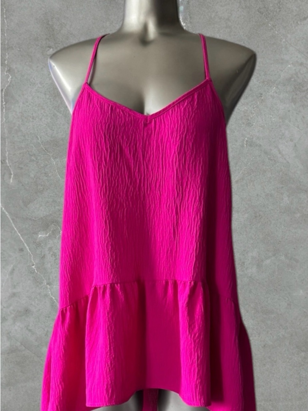 $8 Add-on | Bright Pink Spaghetti-Strap Tiered Tunic